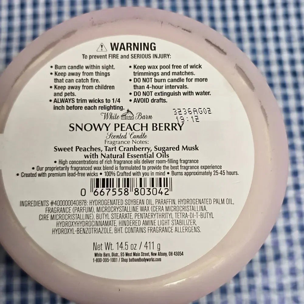 BBW Snowy Peach Berry Large 3 Wick Home Fragrance Candle